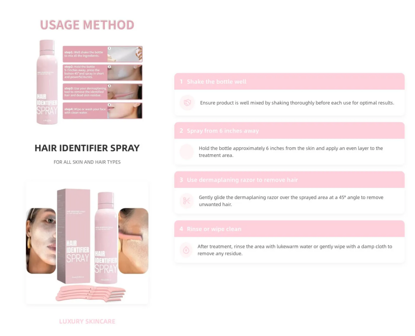 Hair Identifier Spray For Face Shaving With 4 Pcs Razor